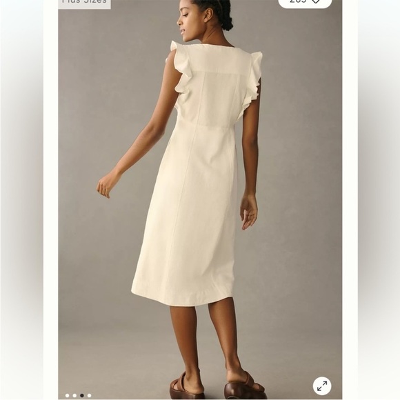 Anthropologie Pilcro Cream Ruffle Button-Front Dress – Size 10P Petite​​ - Picture 2 of 10